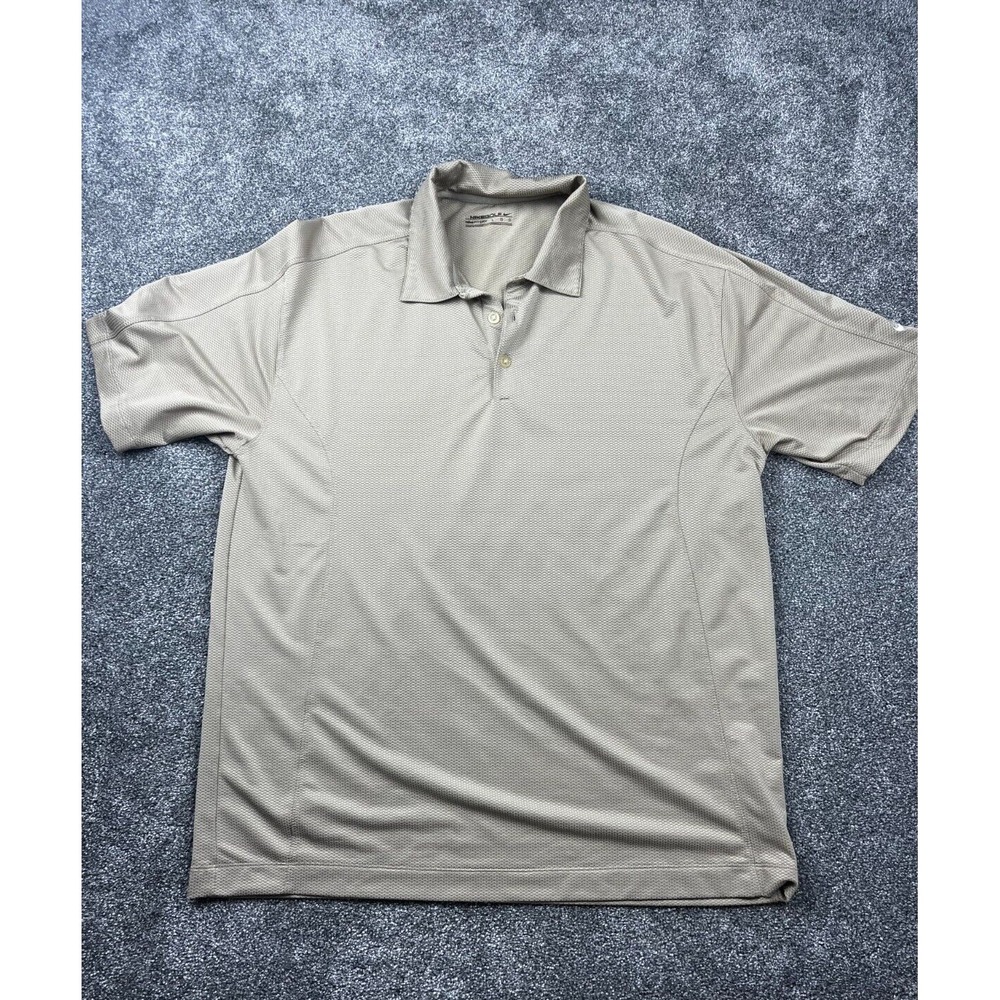 Nike‎ Polo Mens Large Nike Golf Dri-Fit Textured Shirt Short Sleeve Light Brown